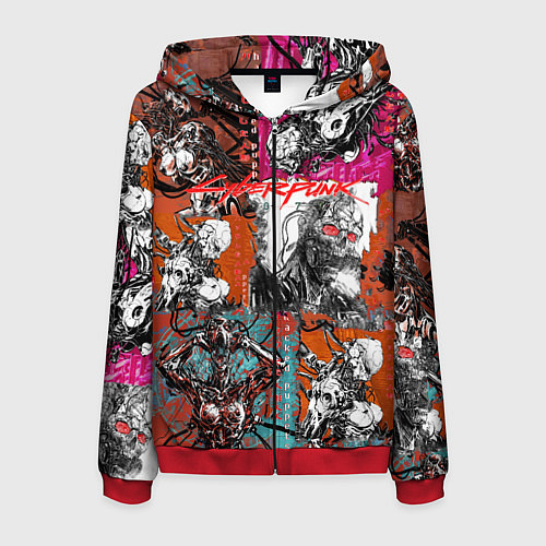 Мужская толстовка на молнии Cyberpunk 2077 / 3D-Красный – фото 1