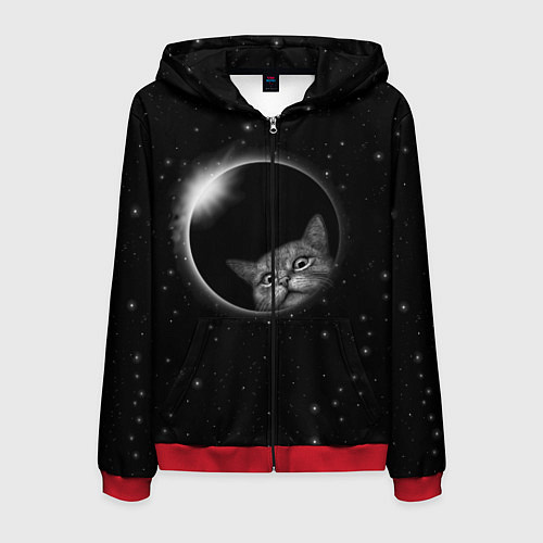 Мужская толстовка на молнии Кот в Космосе / 3D-Красный – фото 1