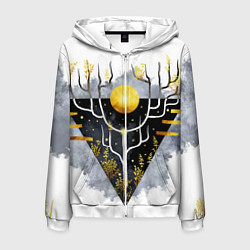 Толстовка 3D на молнии мужская Графит и золото: дерево жизни, цвет: 3D-белый