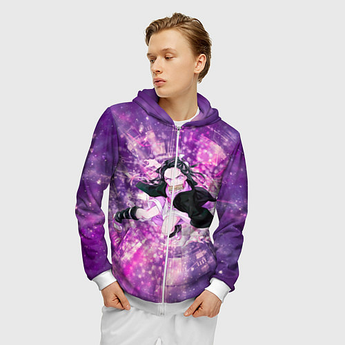 Мужская толстовка на молнии Незуко, Камадо / 3D-Белый – фото 3