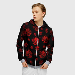 Толстовка 3D на молнии мужская Samurai pattern - красный, цвет: 3D-меланж — фото 2
