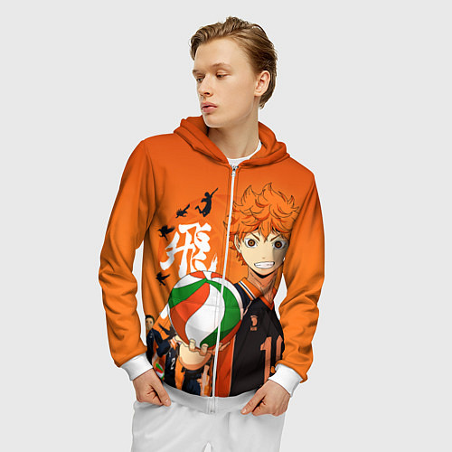 Мужская толстовка на молнии ВОЛЕЙБОЛ!! HAIKYUU!! / 3D-Белый – фото 3
