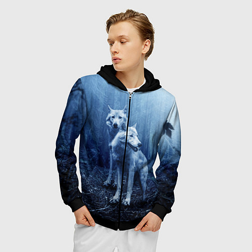 Мужская толстовка на молнии Волки / 3D-Черный – фото 3