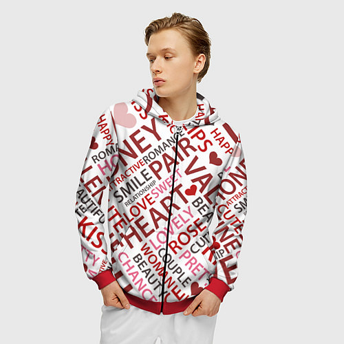 Мужская толстовка на молнии Любовь и буквы / 3D-Красный – фото 3