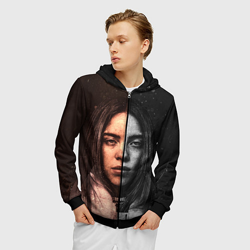 Мужская толстовка на молнии Билли Айлиш / 3D-Черный – фото 3