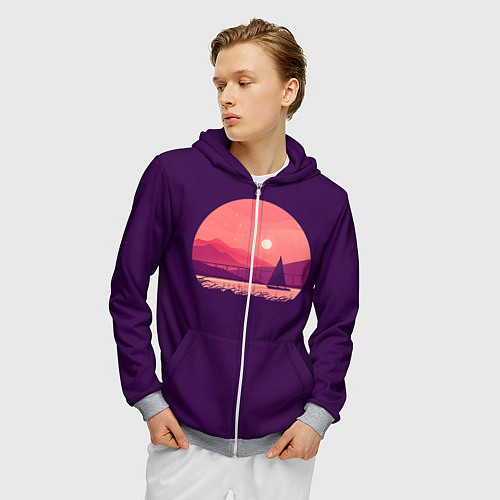 Мужская толстовка на молнии Закат на озере / 3D-Меланж – фото 3