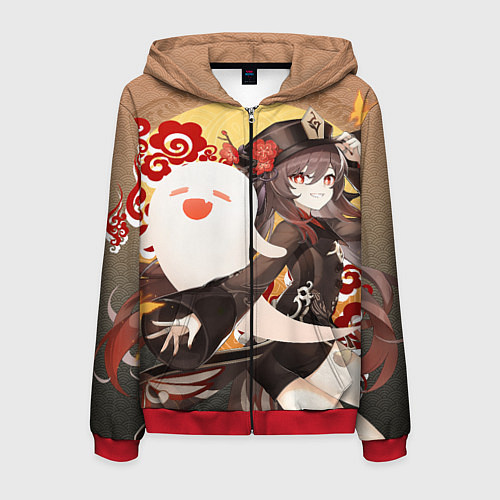 Мужская толстовка на молнии GENSHIN IMPACT HU TAO / 3D-Красный – фото 1