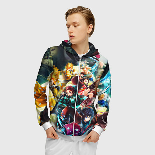 Мужская толстовка на молнии КЛИНОК РАССЕКАЮЩИЙ ДЕМОНОВ ПЕРСОНАЖИ / 3D-Белый – фото 3