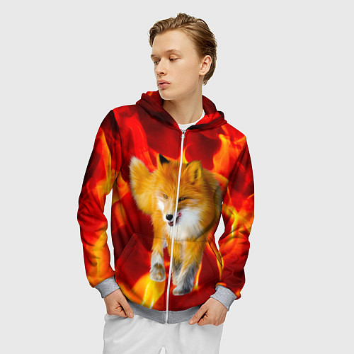 Мужская толстовка на молнии Fire Fox / 3D-Меланж – фото 3
