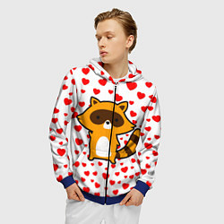 Толстовка 3D на молнии мужская Енот в сердечках, цвет: 3D-синий — фото 2