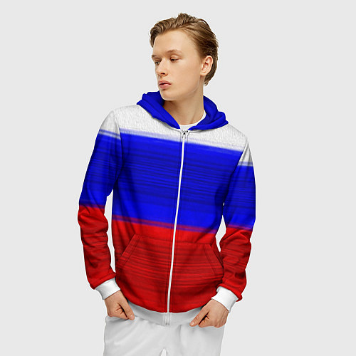 Мужская толстовка на молнии Флаг России / 3D-Белый – фото 3