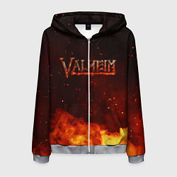 Толстовка 3D на молнии мужская Valheim огненный лого, цвет: 3D-меланж
