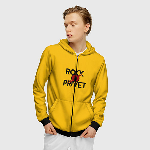 Мужская толстовка на молнии Rock privet / 3D-Черный – фото 3