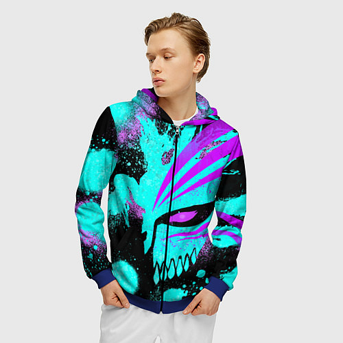 Мужская толстовка на молнии БЛИЧ МАСКА ПУСТОГО НЕОН / 3D-Синий – фото 3