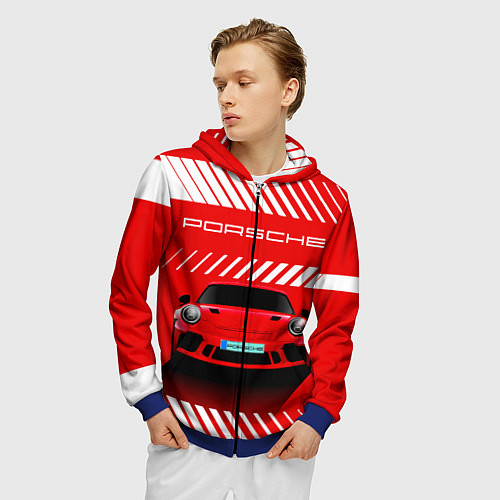 Мужская толстовка на молнии PORSCHE ПОРШЕ RED STYLE / 3D-Синий – фото 3