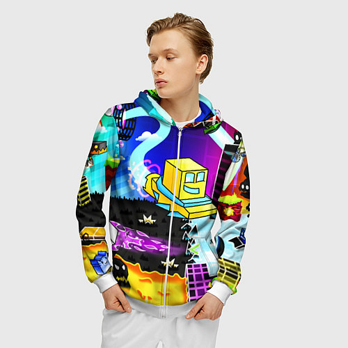 Мужская толстовка на молнии Geometry Dash: Art / 3D-Белый – фото 3
