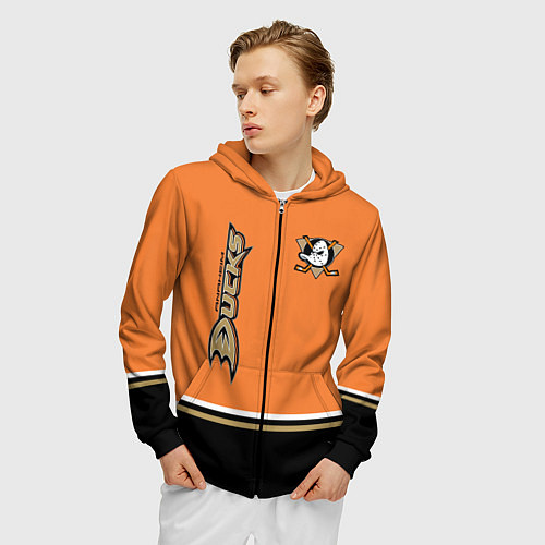 Мужская толстовка на молнии Anaheim Ducks / 3D-Черный – фото 3