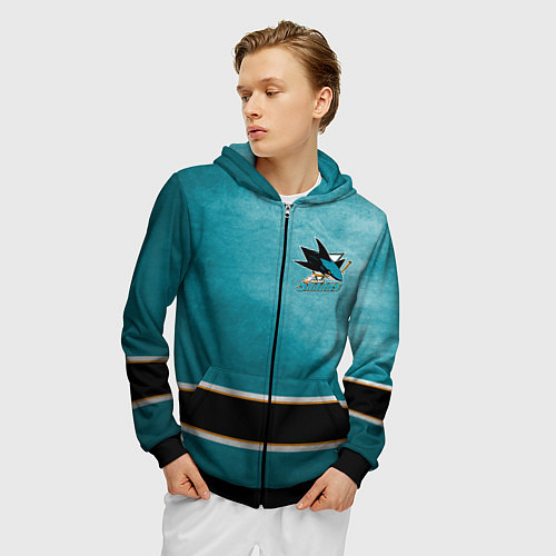 Мужская толстовка на молнии San Jose Sharks / 3D-Черный – фото 3