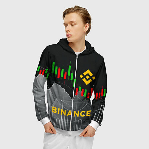 Мужская толстовка на молнии BINANCE БИНАНС ГРАФИК / 3D-Белый – фото 3