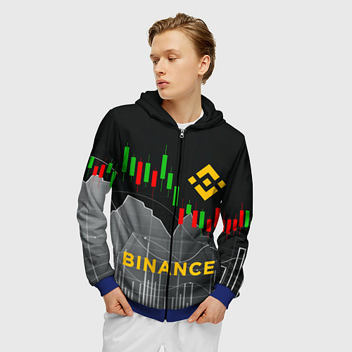 Мужская толстовка на молнии BINANCE БИНАНС ГРАФИК / 3D-Синий – фото 3