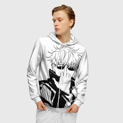 Мужская толстовка на молнии Магическая битва Годжо / 3D-Белый – фото 3