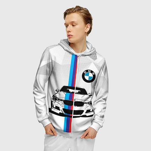 Мужская толстовка на молнии BMW БМВ M PERFORMANCE / 3D-Белый – фото 3