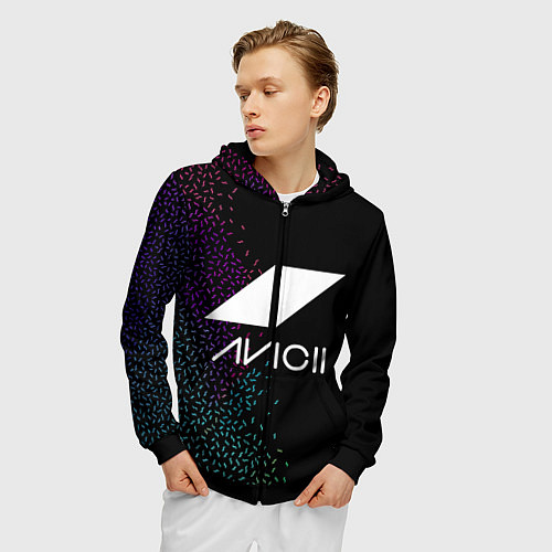 Мужская толстовка на молнии AVICII RAIBOW STYLE / 3D-Черный – фото 3