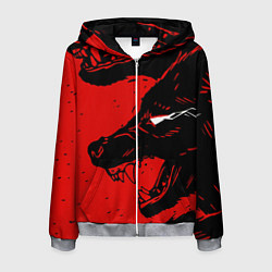 Толстовка 3D на молнии мужская Красный волк 3D, цвет: 3D-меланж
