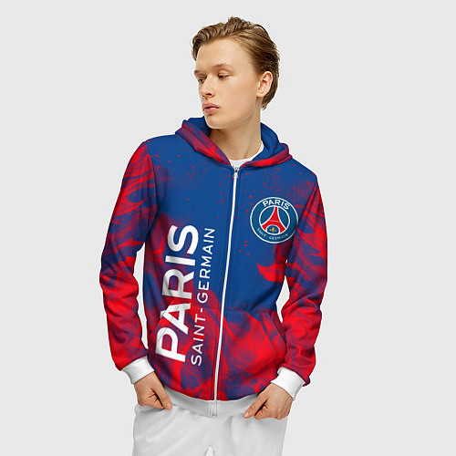 Мужская толстовка на молнии ФК ПСЖ PARIS SAINT GERMAIN / 3D-Белый – фото 3