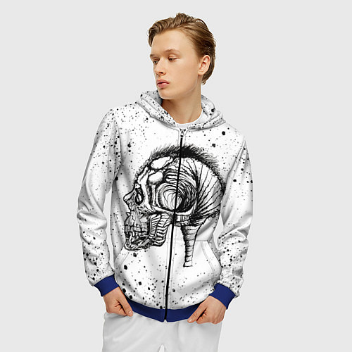 Мужская толстовка на молнии Череп Зверь и Брызги / 3D-Синий – фото 3