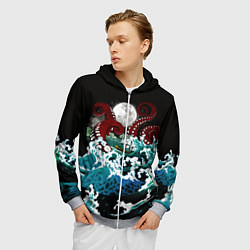Толстовка 3D на молнии мужская Корабль на Волнах Кракен, цвет: 3D-меланж — фото 2