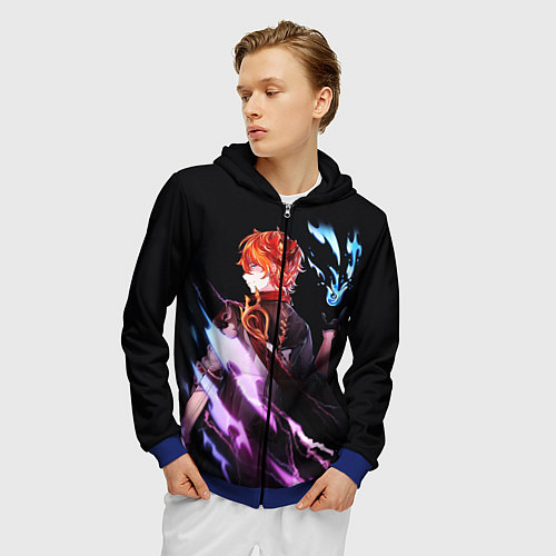 Мужская толстовка на молнии ТАРТАЛЬЯ - GENSHIN IMPACT NEON / 3D-Синий – фото 3