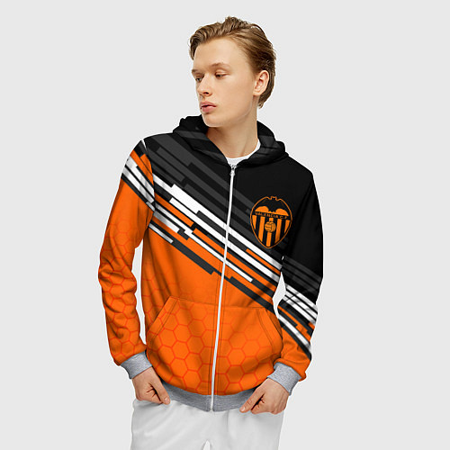 Мужская толстовка на молнии ФК ВАЛЕНСИЯ SPORT СПОРТ / 3D-Меланж – фото 3