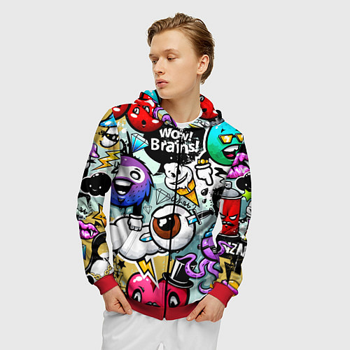 Мужская толстовка на молнии Граффити / 3D-Красный – фото 3