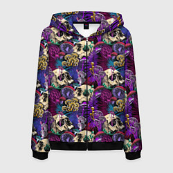 Толстовка 3D на молнии мужская Психоделика - черепа и грибы, цвет: 3D-черный
