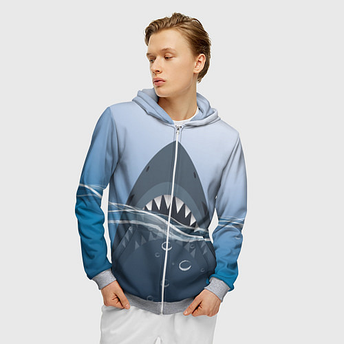 Мужская толстовка на молнии Акула под водой / 3D-Меланж – фото 3