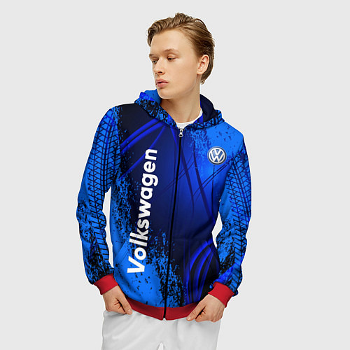 Мужская толстовка на молнии Volkswagen / 3D-Красный – фото 3