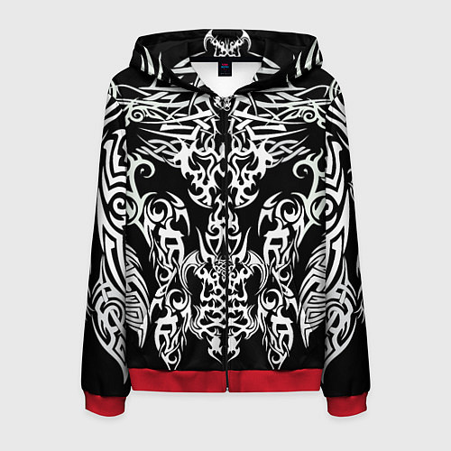 Мужская толстовка на молнии ТАТУ ЧЕРНО БЕЛОЕ УЗОР / 3D-Красный – фото 1