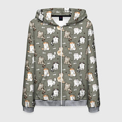 Толстовка 3D на молнии мужская Кошечки с рыбками, цвет: 3D-меланж