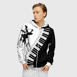 Толстовка 3D на молнии мужская Черно Белое пианино, цвет: 3D-белый — фото 2