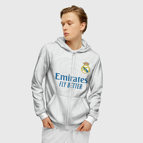 Мужская толстовка на молнии Реал Мадрид форма 20212022 / 3D-Белый – фото 3