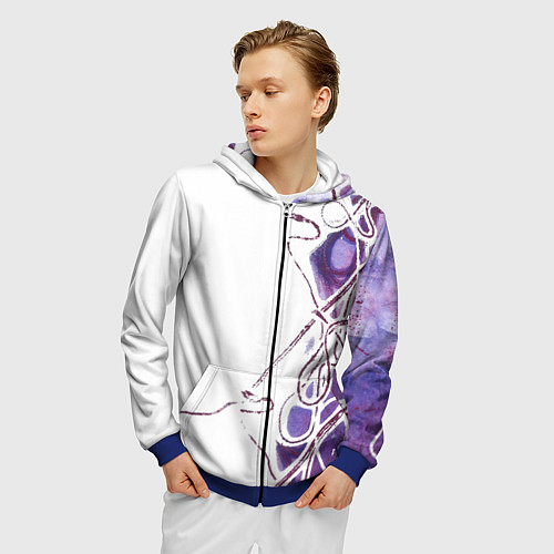 Мужская толстовка на молнии Фиолетовые нити / 3D-Синий – фото 3