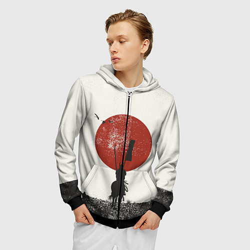 Мужская толстовка на молнии Самурай на коне / 3D-Черный – фото 3