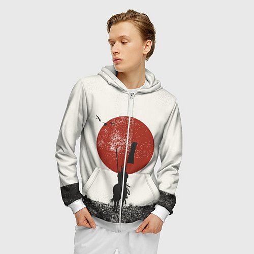 Мужская толстовка на молнии Самурай на коне / 3D-Белый – фото 3