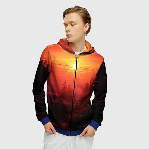 Мужская толстовка на молнии УТРЕННИЙ РАССВЕТ НАД ОБЛАКАМИ / 3D-Синий – фото 3