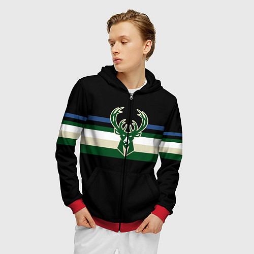 Мужская толстовка на молнии Milwaukee Bucks форма Statement Edition / 3D-Красный – фото 3