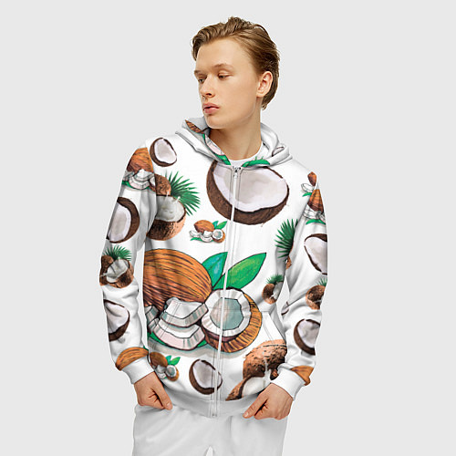 Мужская толстовка на молнии Кокосы / 3D-Белый – фото 3