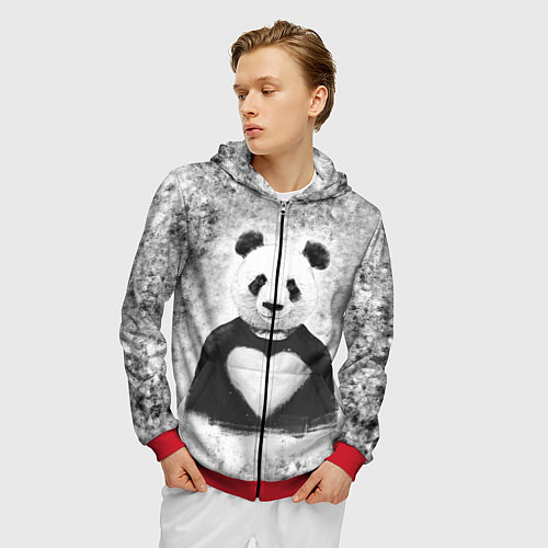 Мужская толстовка на молнии Панда Любовь Сердце Меланж / 3D-Красный – фото 3