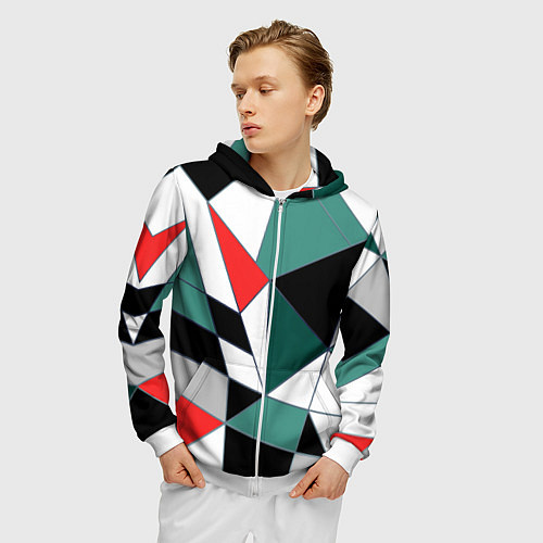 Мужская толстовка на молнии Абстрактный геометрический / 3D-Белый – фото 3