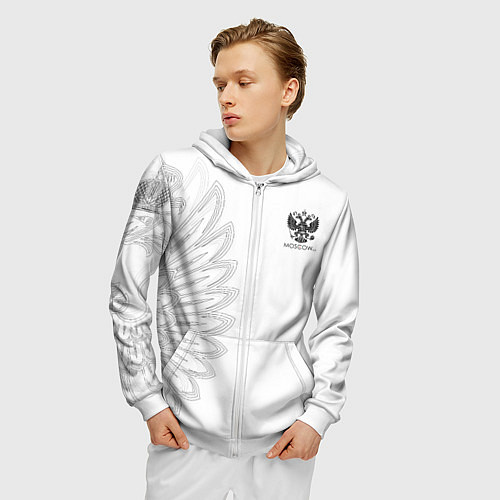 Мужская толстовка на молнии Russia MSKSide - Colorless / 3D-Белый – фото 3